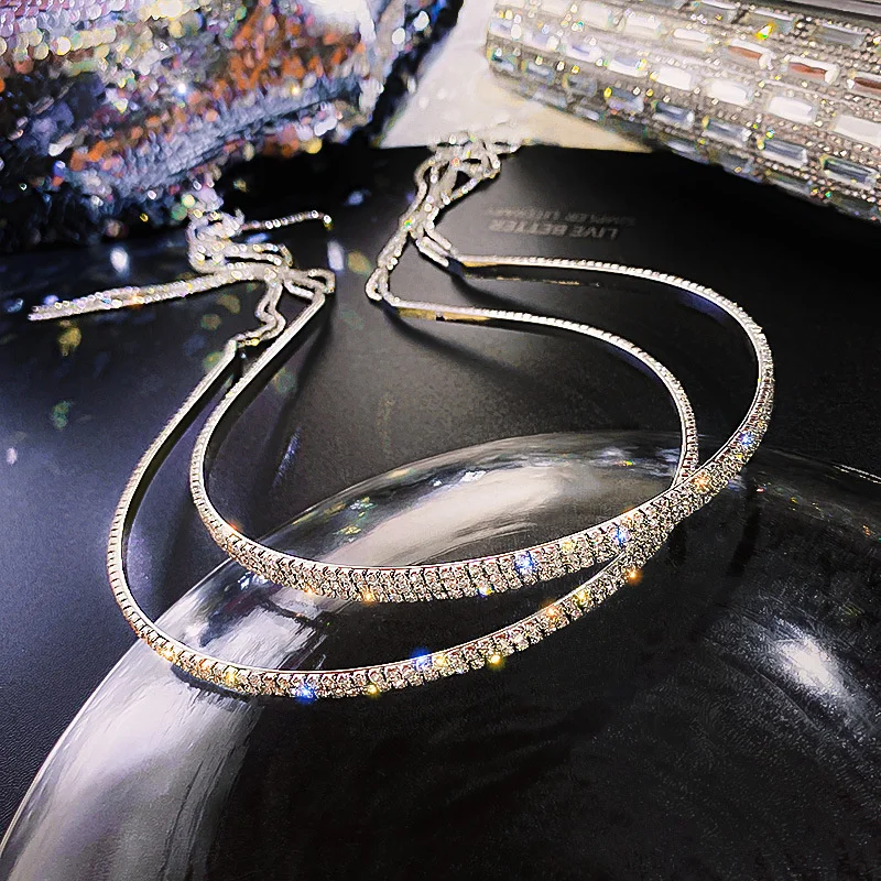 Luxury Rhinestone Hairbands for Women Long Tassel Bow Bands Korean Crystal Headband Wedding Hair Band Accessories