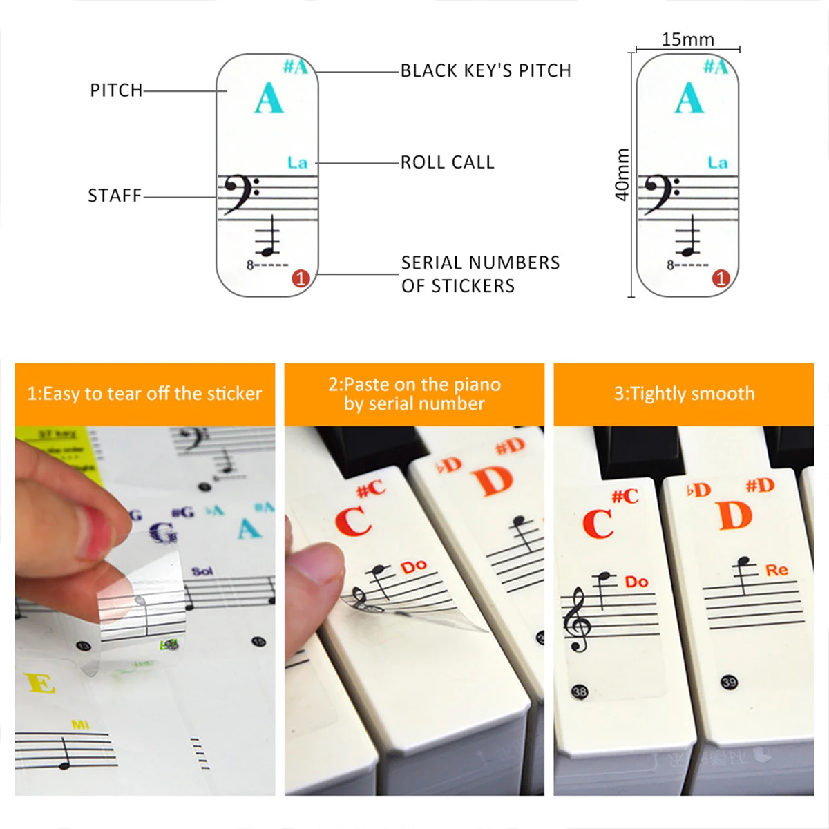 Piano Keyboard Stickers 88/61/54/49/37/32 Note Tag Key Piano Beginner Auxiliary Practice Piano Key Protector Sticker Study Guide