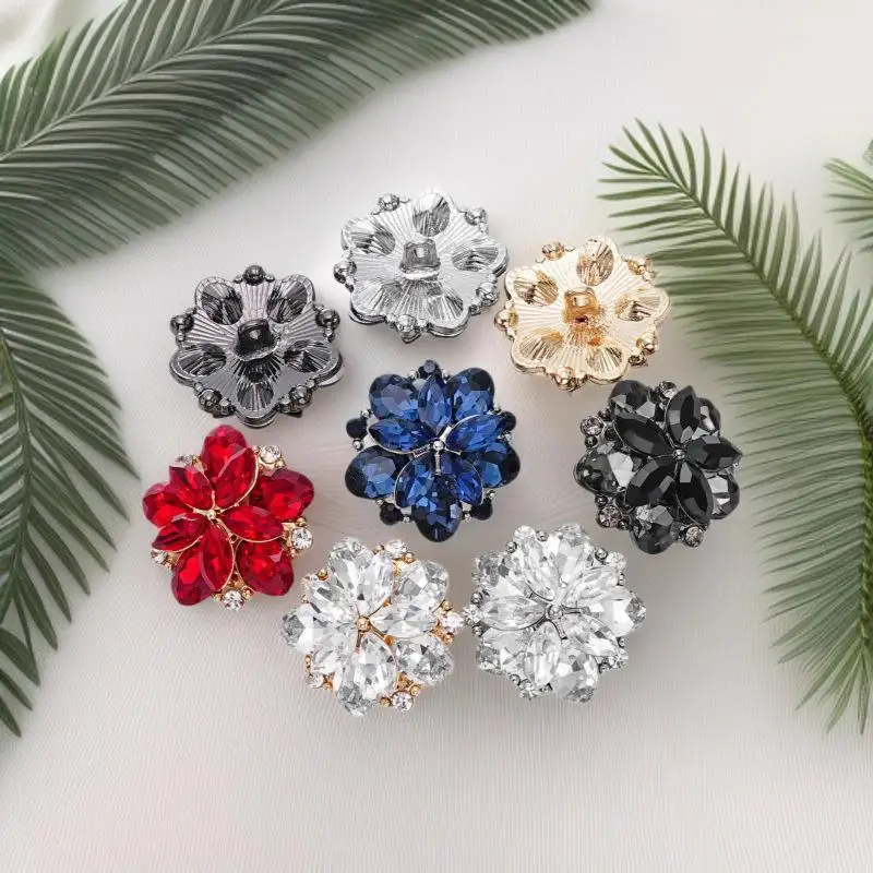 New Crystal Flower Decorative Buttons Metal Alloy Sew On DIY For Wool Coat Fur Coat Jacket Craft In Stock Dress Accessory
