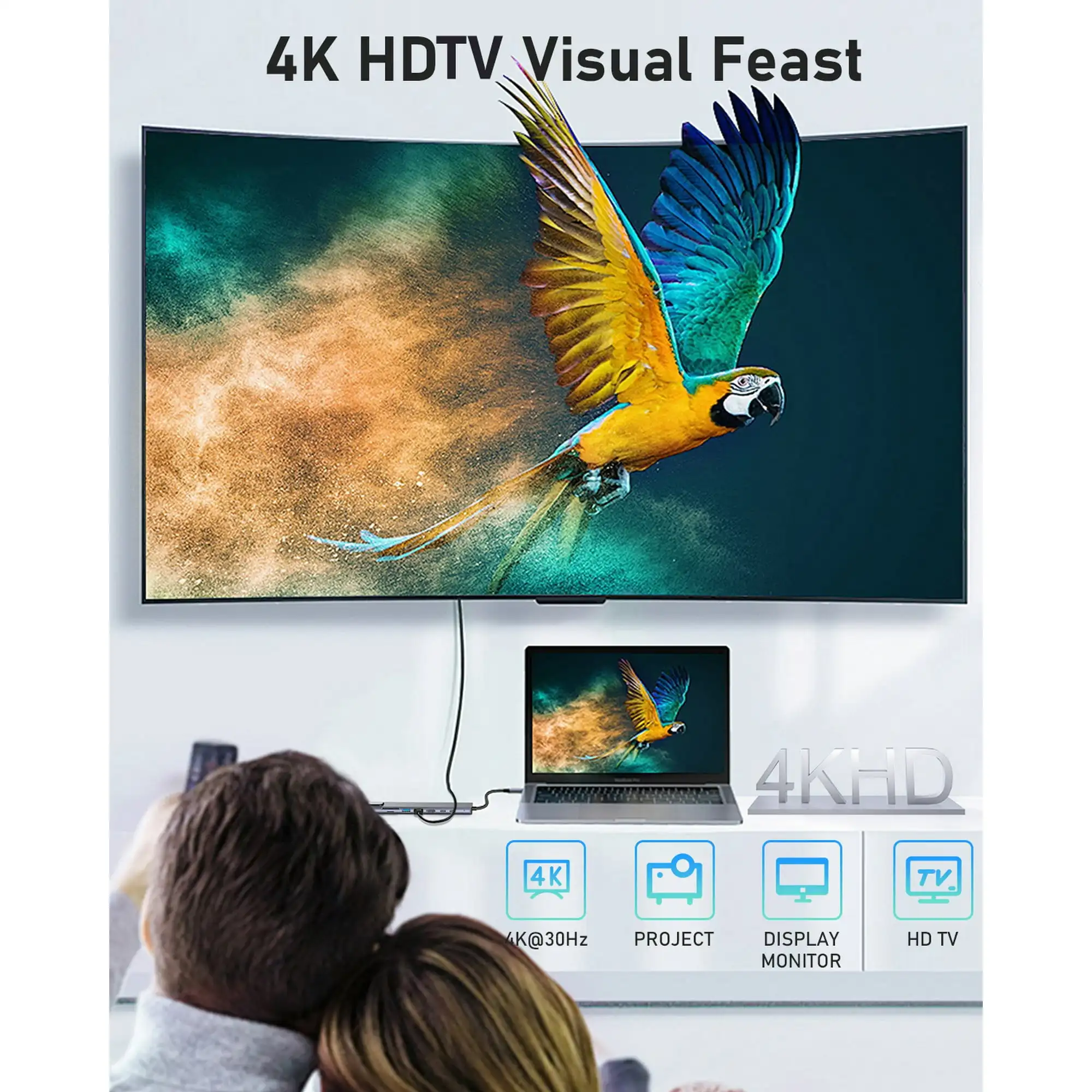 8in1 USB C Hub محطة الإرساء Usb C إلى محول إيثرنت نوع C محول RJ45 4K HDMI لماك بوك باد