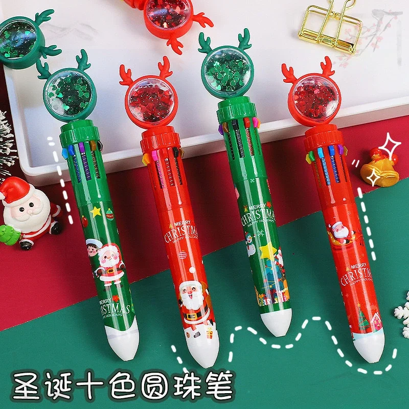 12 Pcs Christmas-Themed Stationery for Students 10-Color Ballpoint Pens with Multi-Colored Ink for Note Taking and Highlighting