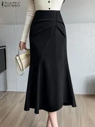 2024 ZANZEA Women Elegant Midi Skirt Spring Fashion High Waist Solid Fishtail Skirts Holiday Jupe Casual Party Work Faldas Saia