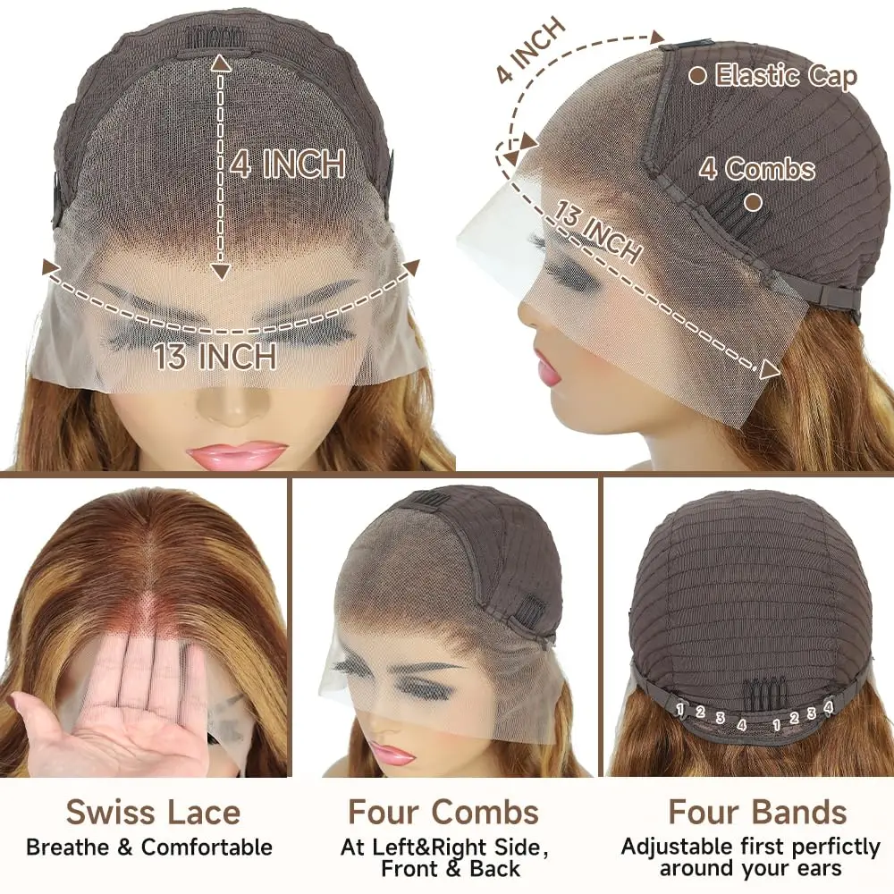 Wig Depan Renda 40 Inci Pirang Madu 4/27 Gelombang Tubuh Rambut Manusia Wig Frontal Renda HD 13X4 Wig Gelombang Tubuh Sorot Rambut Manusia