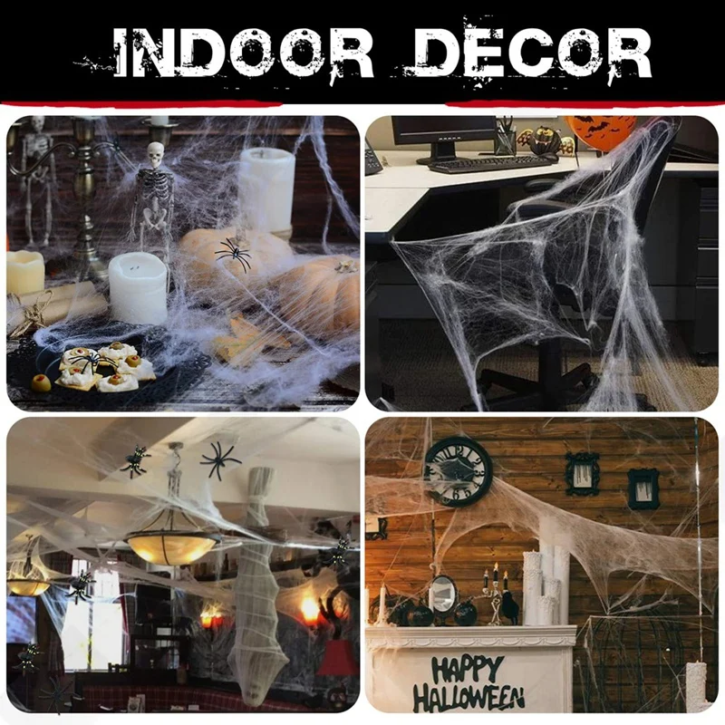BAAD 1400 Sqft Decoraciones de telarañas de Halloween con 100 arañas falsas adicionales, telarañas súper elásticas para decoración de Halloween
