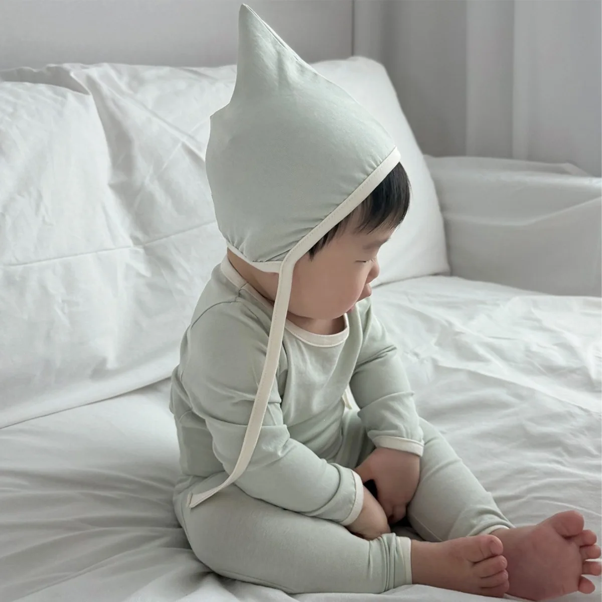 2026 Autumn New Baby Long Sleeve Clothes Set Infant Boy Girl Solid Tops + Pants + Hat 2pcs Suit Toddler High Waisted Homewear