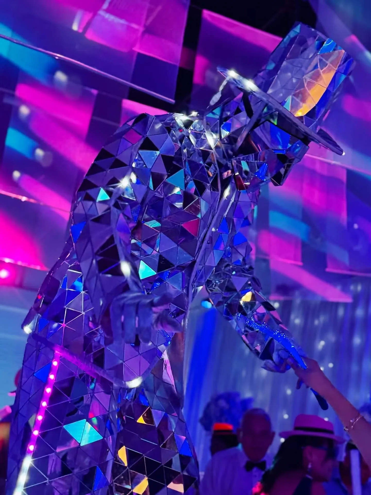 

LED Hand Sewn Stilts Walker Mirror Costumes Silver Man Show Suit Stage Performance Dress Dance Clothing for Party Nightclub
