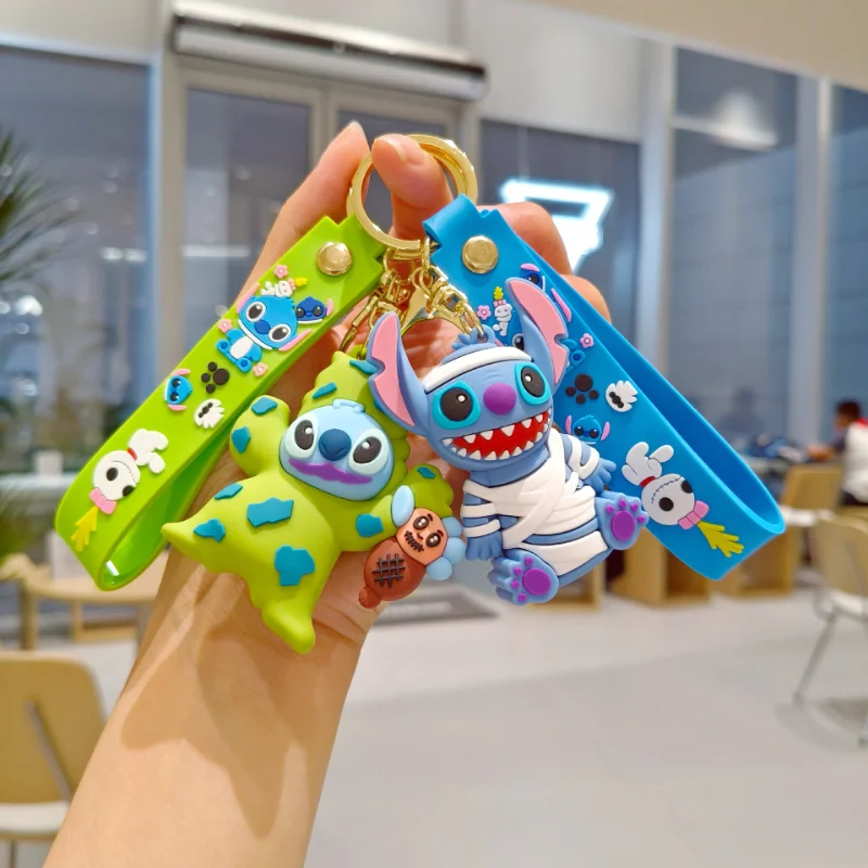 New Disney Stitch Keychain Cute Anime Car Backpack Keychain Student Schoolbag Decoration Couple Halloween Birthday Party Gifts