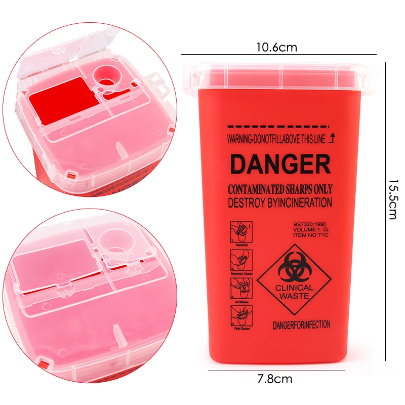 1L Plastic Waste Box Medical Supplies Container Large Capacity Disposable Collect Box Tattoo Needles Blade Recycling Storage Box