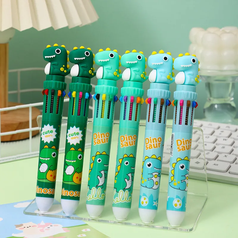 18Pcs/Lot Cartoon Dinosaur Ten Color Ballpoint Pens Student Cute Styling Multi Color Pen  Prize Creative Stationery - view 3