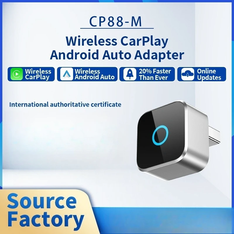 Mini Cube‑Shaped Wireless CarPlay Adapter 2‑in‑1 Android Auto Dongle Convert Wired to Wireless Car Connection Box