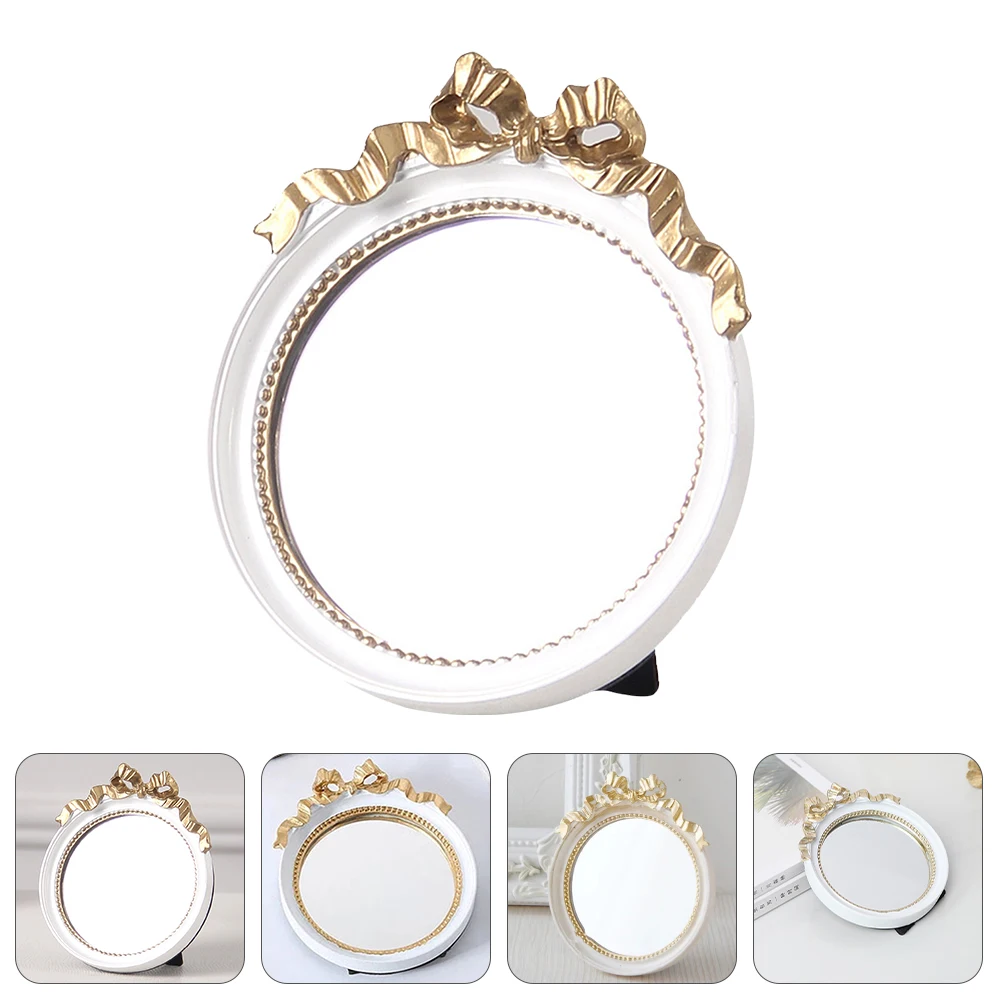 1 szt. Okrągłe Przenośne Lustro do Makijażu z Kokardką Wytrzymała Żywica Małe Ręczne Lustro do Makijażu Damskie Narzędzie w Stylu Nordyckim Narzędzie do Makijażu dla Kobiet