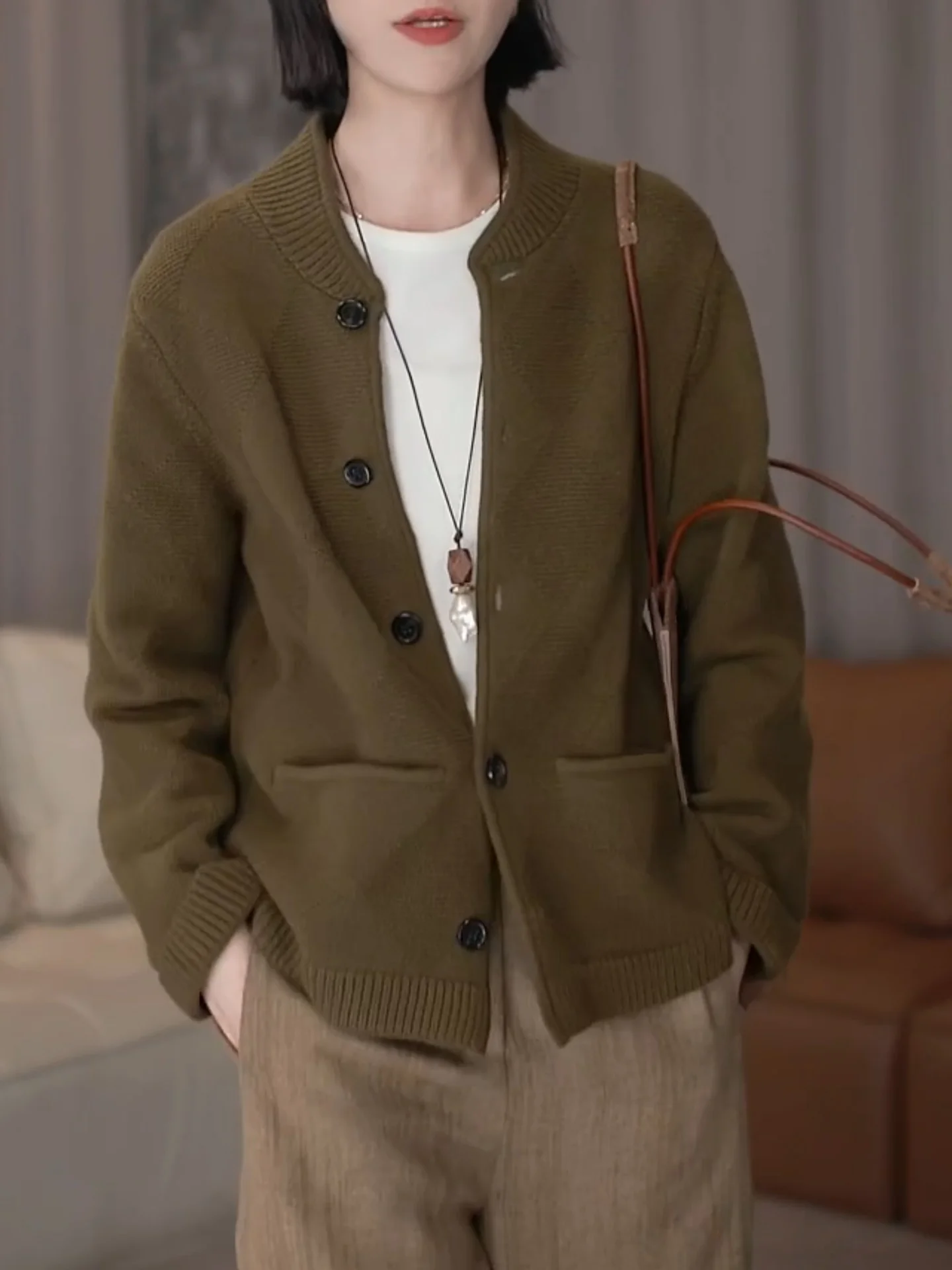 

Loose Military een Knitted Open Cardigan Design Sense Splicing Large Size Autumn Winter New Sle Korean Sle Women's Sweater