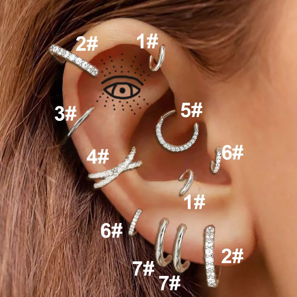 Piercings Cartilage Oreille 16G 8-10mm OUFER Anneaux Clicker CZ Acier 316L - Daith Tragus Helix