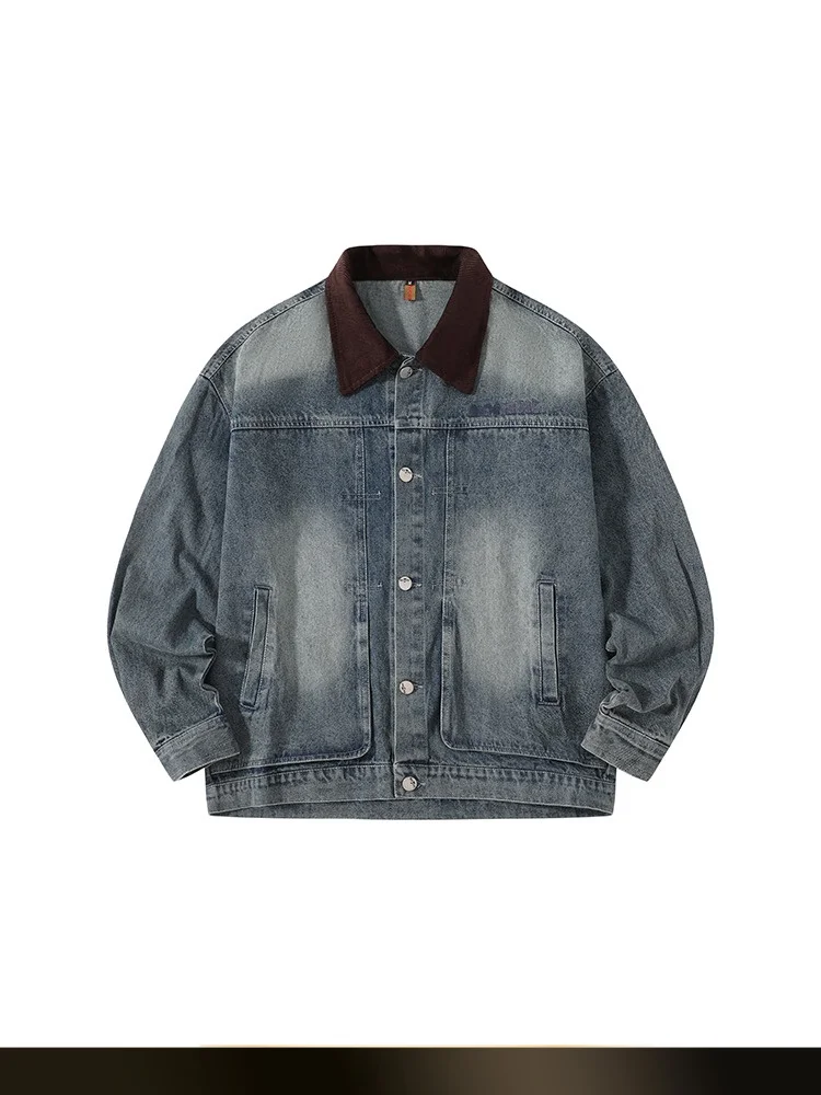 

Waed Denim Jaet American Retro Collar Couple Casual Loose Versatile Spring New Sle Cotton Polyester Zipper Closure Oute...