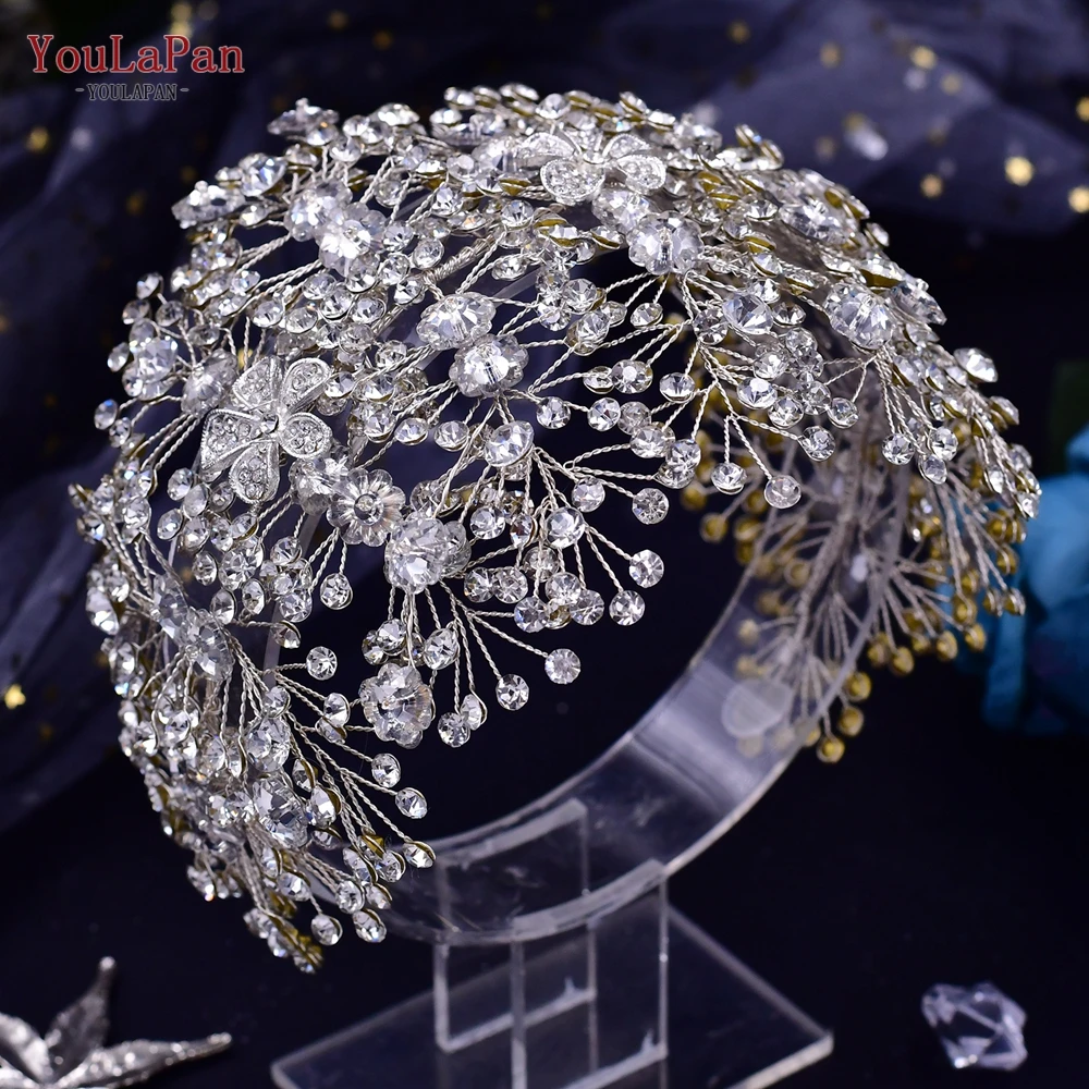 YouLaPan Luxury Rhinestone Bride Headdress with Earring Set Bridal Tiara Crystal Wedding Crown Headband Hair Accessories HP240