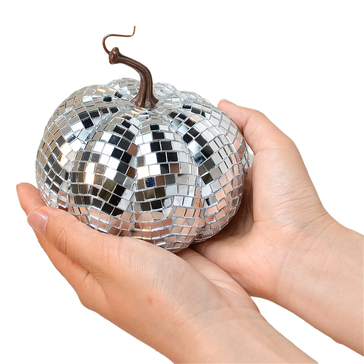 

A71P Silver Mirror Disco Ball, Pumpkin Shape Disco Ball, Suitable for DJ Club , Halloween Reflective Pumpkin Ball 12cm