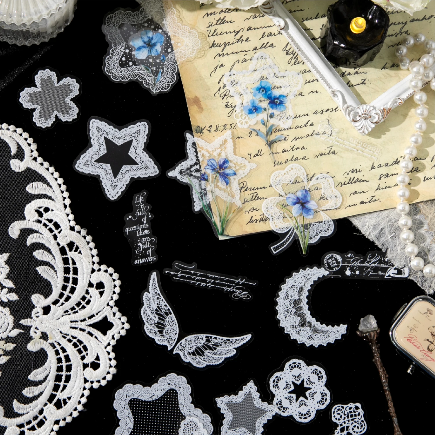 20 Stück Island Dream Serie Kawaii Spitzenblumen-Rahmen PET-Aufkleber DIY Tagebuch Scrapbook Ästhetische Schreibwaren-Sticker