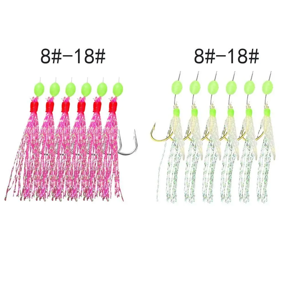 1 Pack (6pcs) Luminous Fishing Sabiki Flasher Rigs 6 Arm Hooks Red White Fish Skin Sea Freshwater Fishing Rigs With Swivel Snap