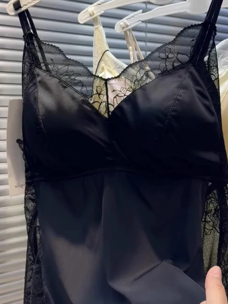 

Шелковый кружевной топ-бретелька для женщин, новинка весна-лето, с драпировкой, V-образным вырезом, укороченный, верхняя одежда