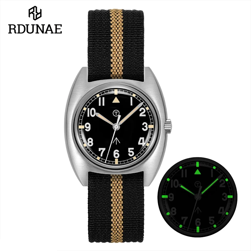 RDUNAE RA02 Military Watch 36mm 316L Stainless Steel K1 Mineral Crystal Luminous Waterproof Fashion Leisure Quartz Retro Watch