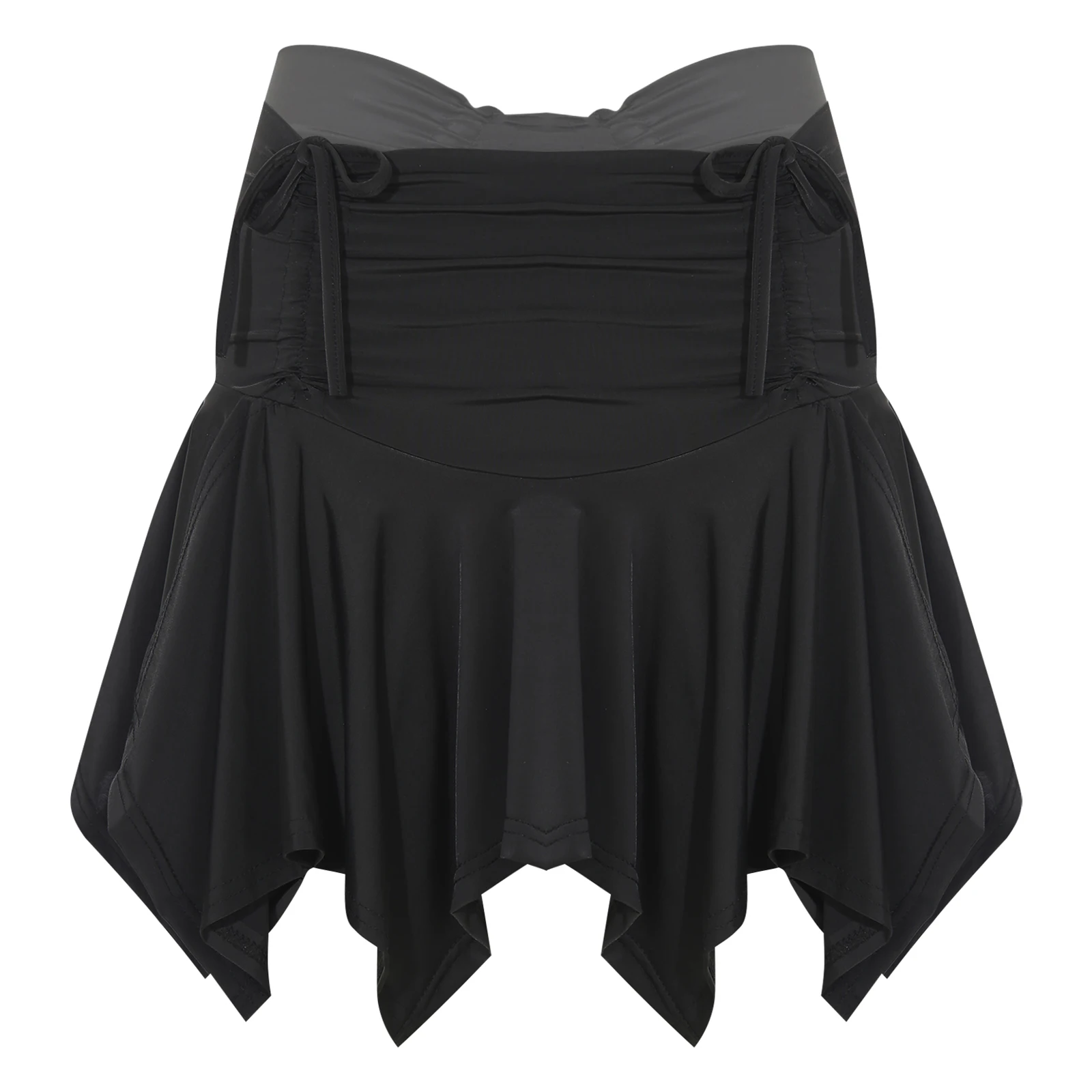 Womens Gothic Punk Mini Skirt Tie-Up Ruched Drawstring Irregular Hem Pleated Miniskirts with Safety Briefs Dance Party Clubwear