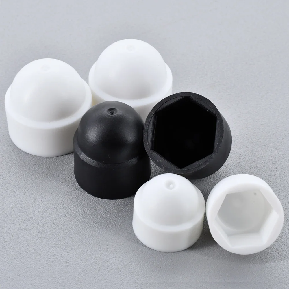 M4-M24 Black White PE Protection Cover Cap Nut Dome Socket Hex Acorn Plastic Hexagon Bolts Nut For Car Wheel Exterior Decoration