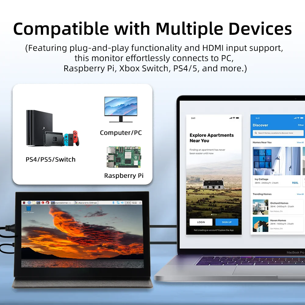 7 Zoll 1024 * 600 IPS LCD Mini HDMI Touchscreen für Raspberry Pi 5 Windows PC Display Spielkonsole mit Gehäusehalter