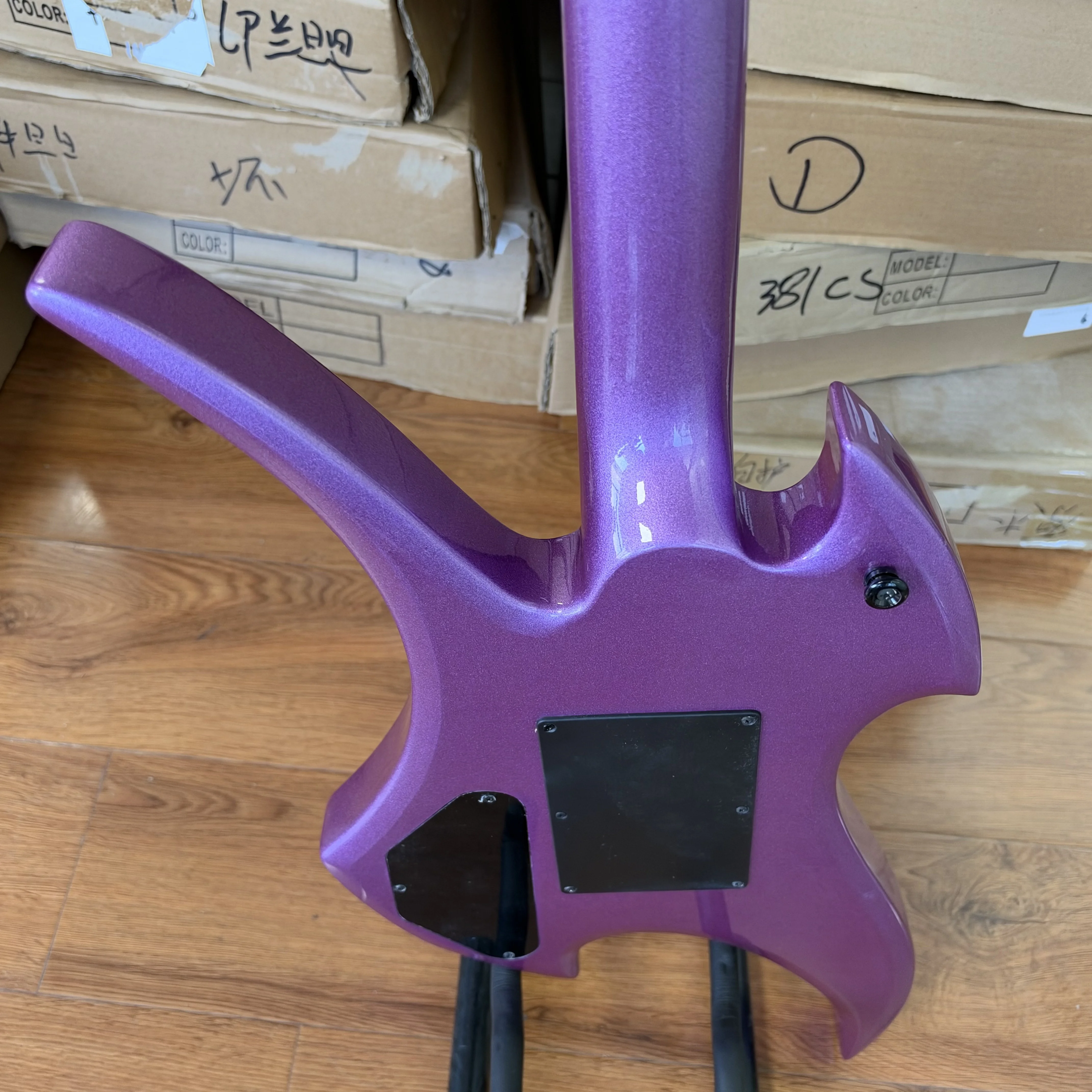 Metallic Purple Sharp Fantasy Electric Guitar Black Edge Binding 6 String Dual Humbucker Pickups for Metal Rock