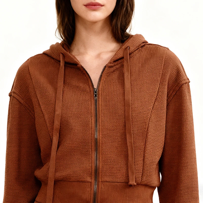 

Sean Tsing Women Sports Training Jackets Long Sleeve Zipper Hoodie Sweatshirts Brown Color Spring Autumn Running Workout Coats