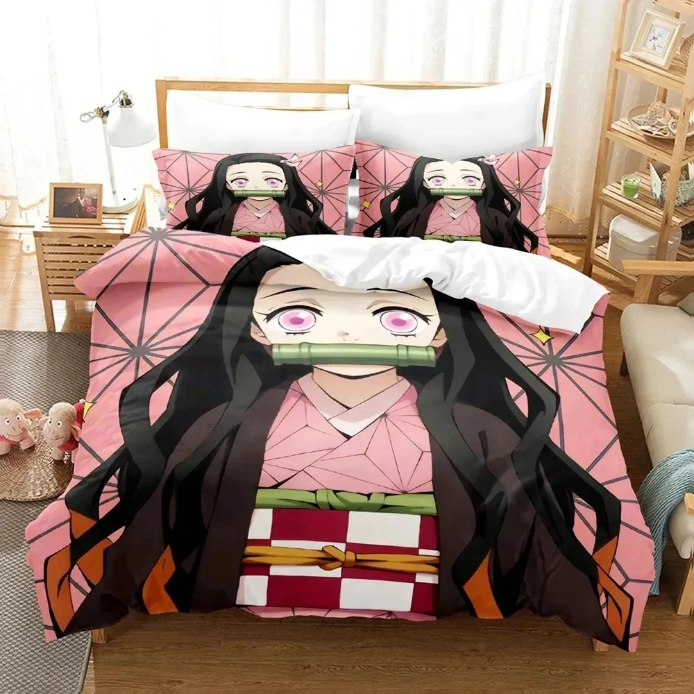 Nezuko Kamado Bedding Set Anime Demon Slayer Duvet Cover Comforter Bed Linen Single Twin Full Queen Size 3d Girl Boys Gift