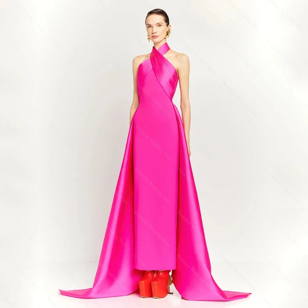 

Chic Evening Dresses Halter Formal Straight Women Party Gowns Simple Elegant Sleeveless Floor Length Back Slit Prom Dresses