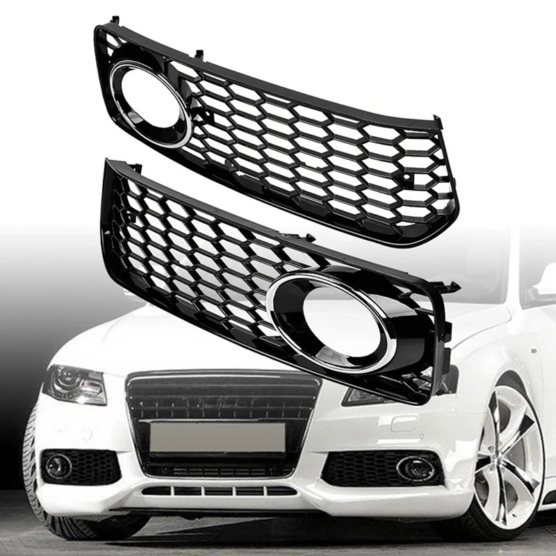 2pcs Honeycomb Car Front Bumper Fog Light Cover Trim Bezel for Audi A5 S-Line / S5 B8 RS5 2008-2012