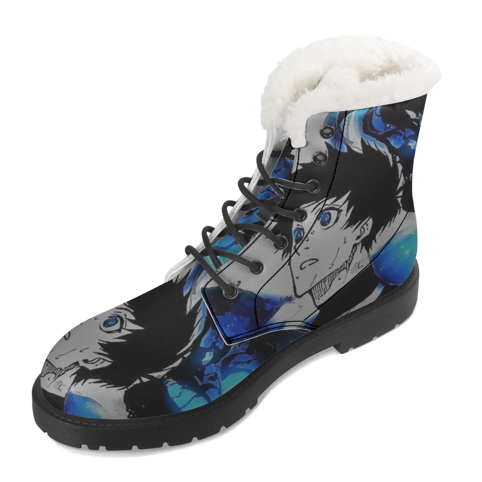 Anime Blue Lock Plush Boots Warm Snow Boots for Men Women Winter Outside Footwear Non-slip High Top Boots Size EU35-48