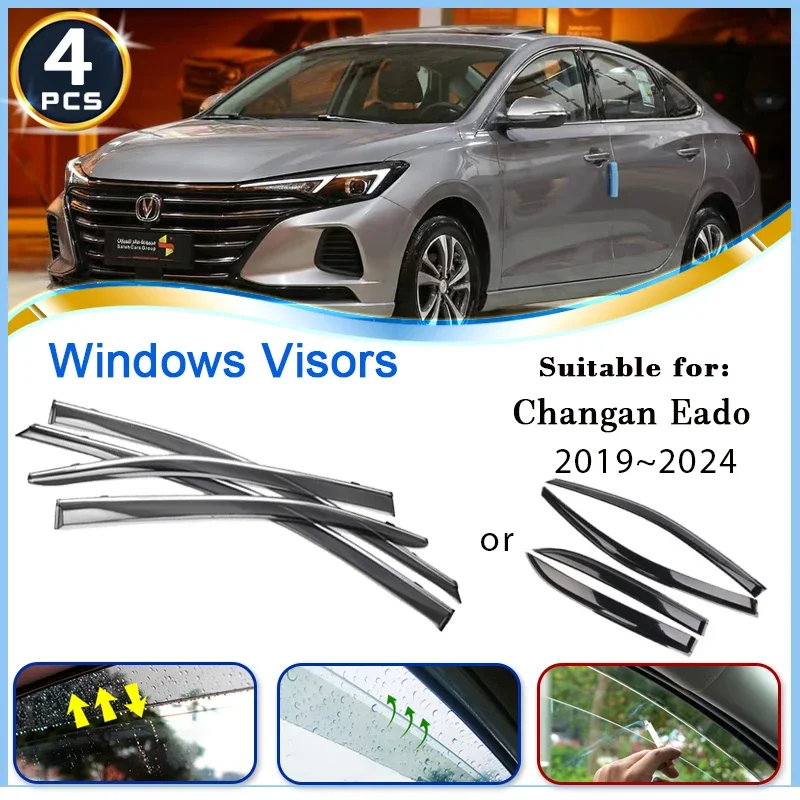 For Changan Eado Plus II Sedan 2019~2024 2022 Car Window Sun Rain Visor Rainproof Deflector Shelters Rain Guard Auto Accessories