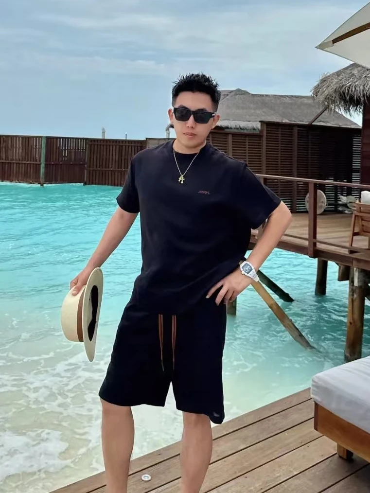 Summer New Men's round Neck Short Sleeve Shorts Set Two-Piece Set Fashionable Versatile High-End Feel Individual Short Pants