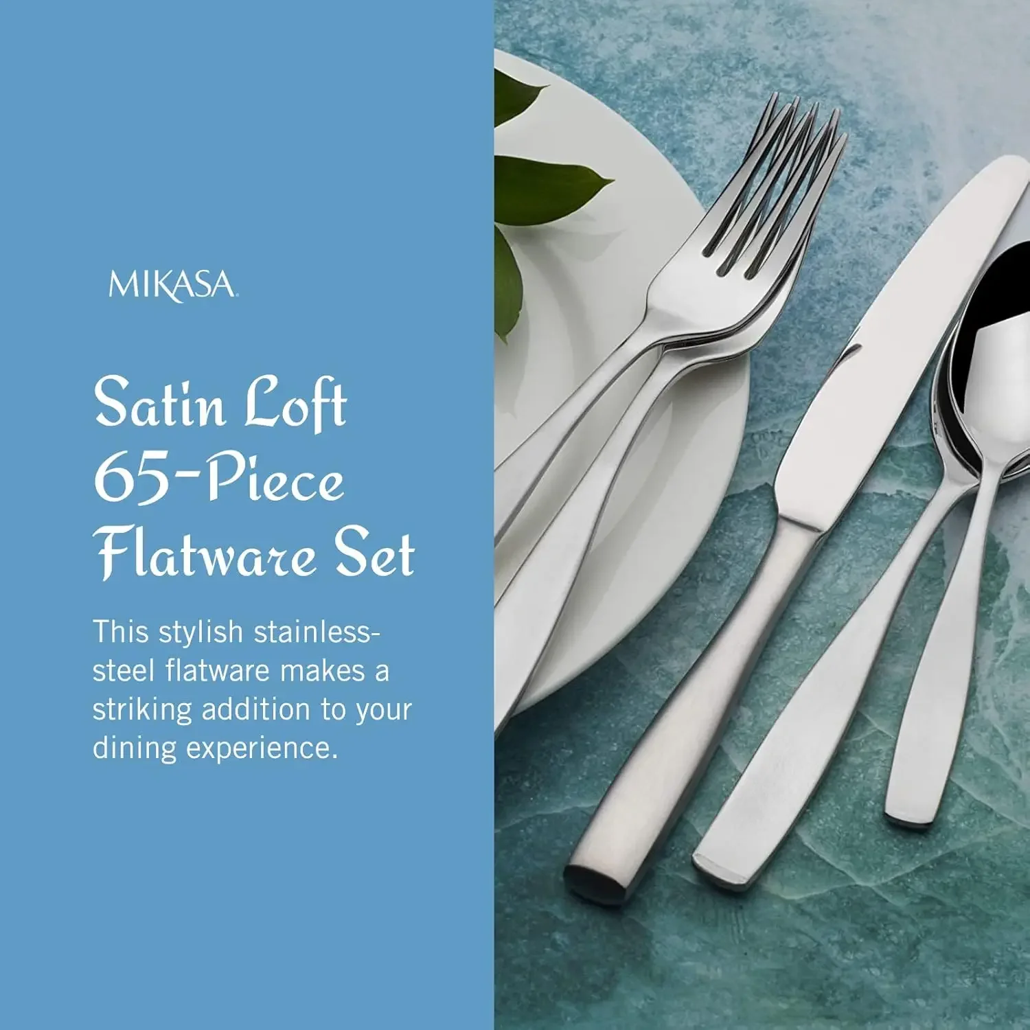 Satin Loft Flatware Service for 12, 65 Piece Set, 18/10 Stainless Steel, Silverware Set with Serving Utensils