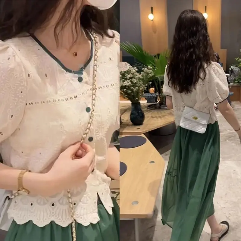 Summer Woman Clothes Office Lady Simplicity Elegant Mori Girl Style Kawaii Fashion Sweet Cute Lively Lace Refreshing Organza Ins