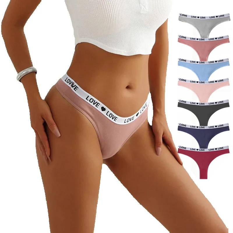 

7 шт., женские сексуальные стринги, трусики с низкой талией, нижнее белье, трусы с надписью для девочек, хлопковые стринги, дышащие женские трусики, женское нижнее белье