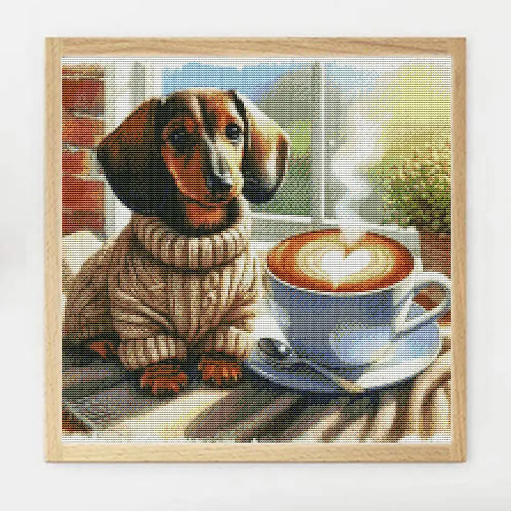 Momoart Cross Stitch Kit Dog Animal DIY Embroidery Supplies Coffee Cup New Arrivals 11ct Printed Canvas Handmade Hobby