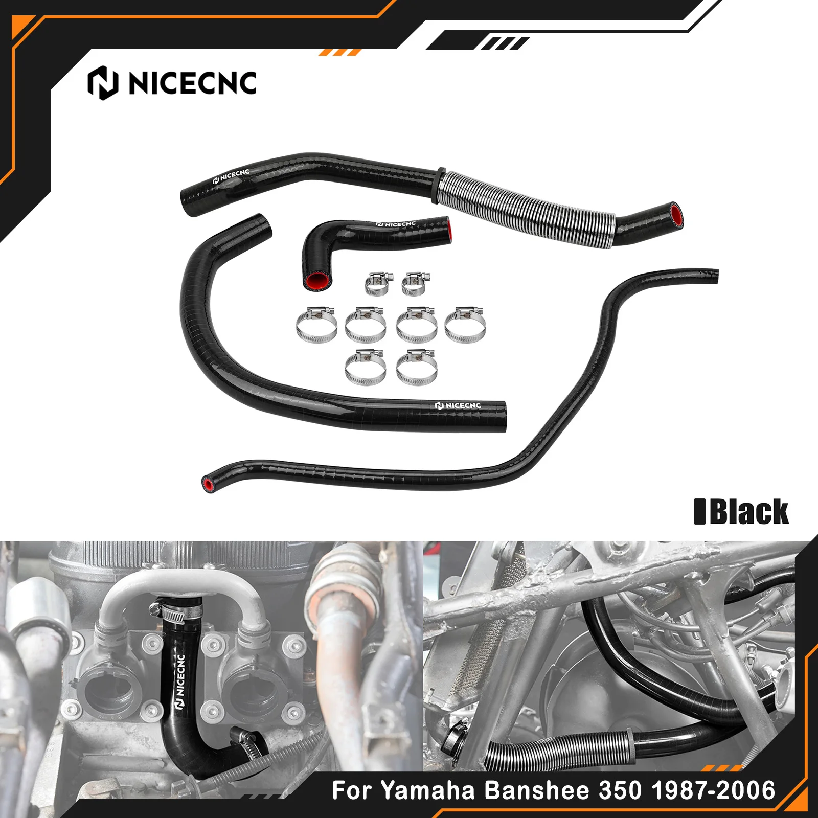 NICECNC ATV Radiator Hose For Yamaha Banshee 350 YFZ350 1987-2006 2GU-12482-00-00 3-Layer Heat  Included Heat Shield Adapters