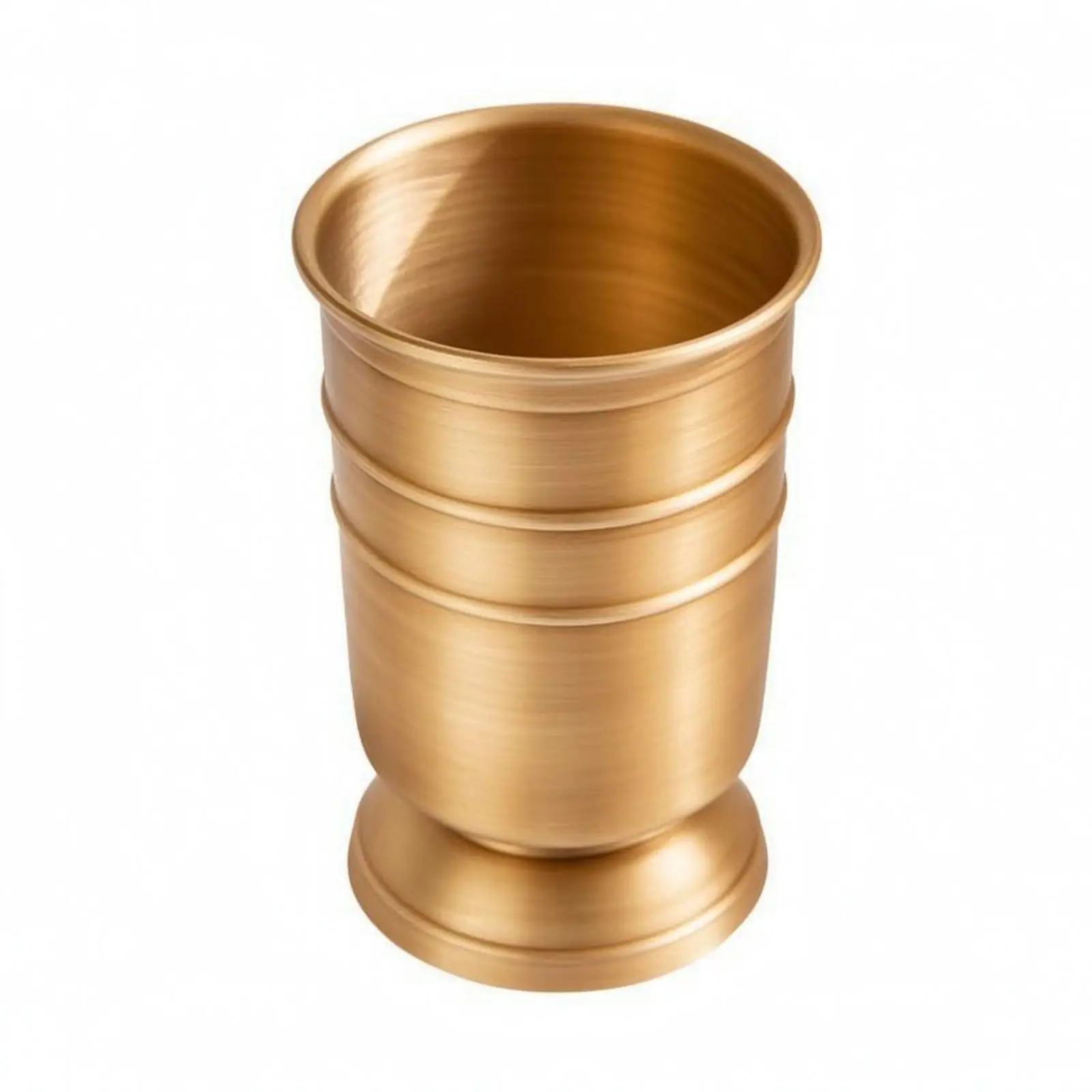 Durable Solid Copper Rinse Cup Holder for Bathroom Countertop with Antique Ribbed Finish and Low Center Gravity Base