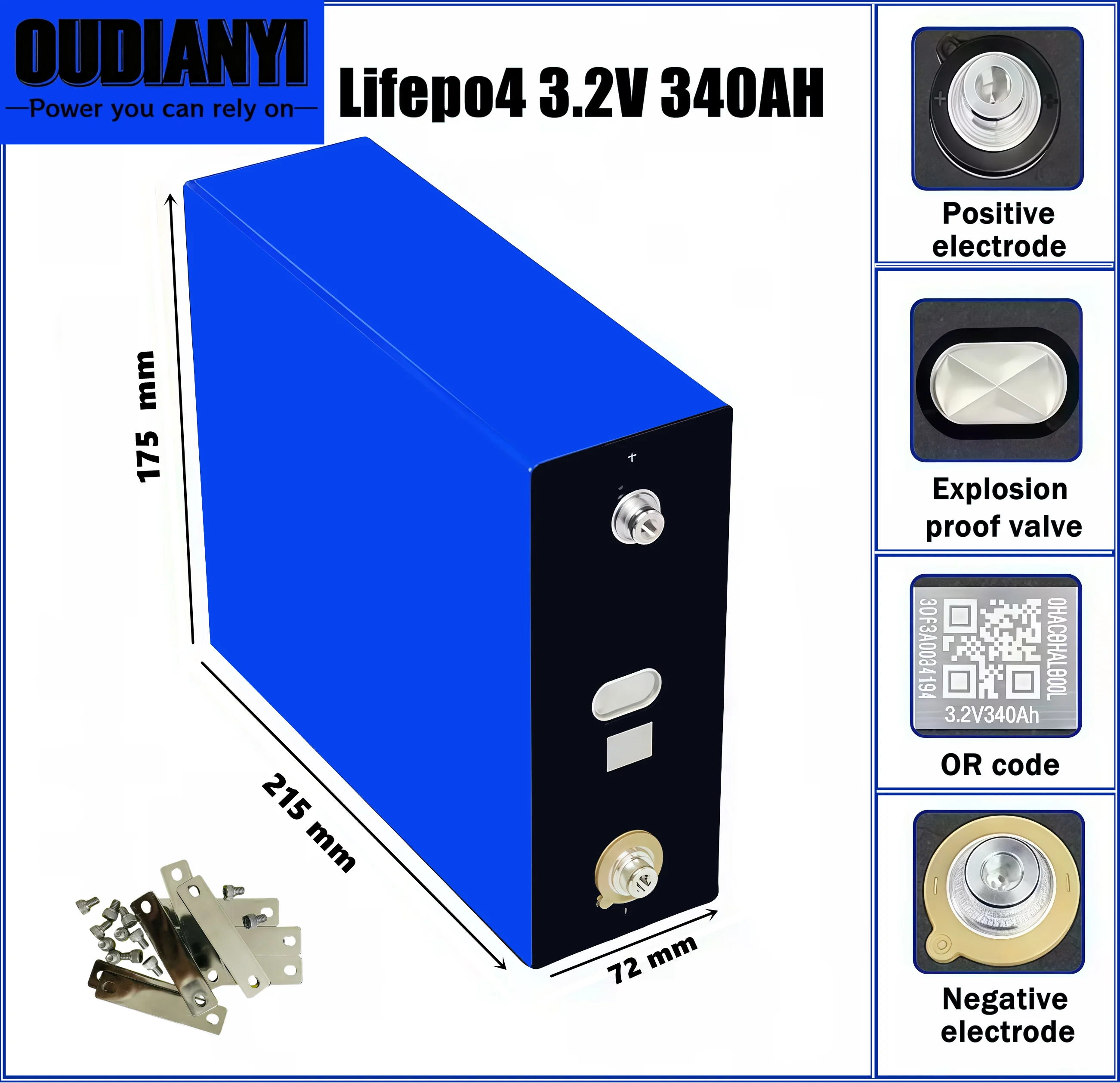 بطارية قابلة للشحن 3.2 فولت 340 أمبير في الساعة من الفئة أ Lifepo4 - 10000 دورة، حزمة بطارية DIY 12 فولت 24 فولت 48 فولت لمخيم عربة الجولف الشمسية RV EV