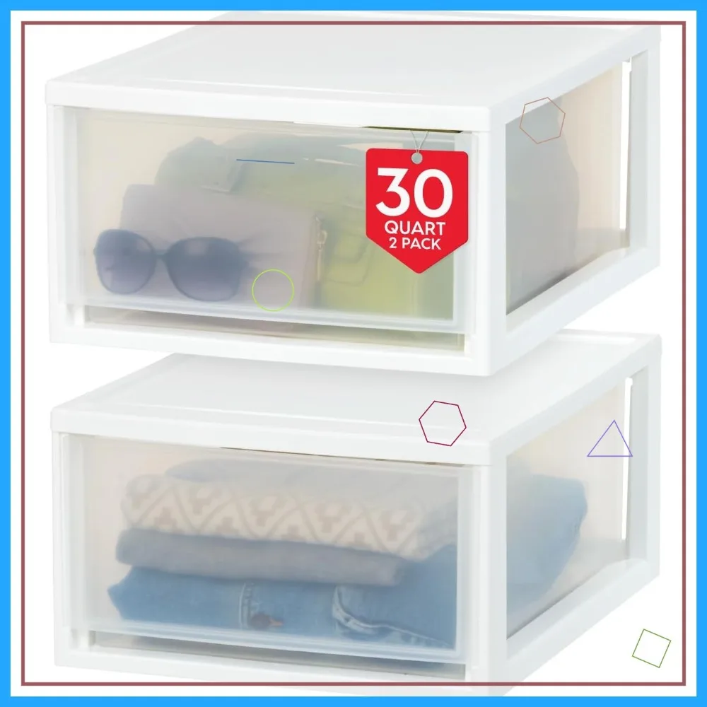 

30 Qt Stackable Plastic Storage Drawers Organizer, 2-Pack Sliding Drawers for Home Office Kitchen