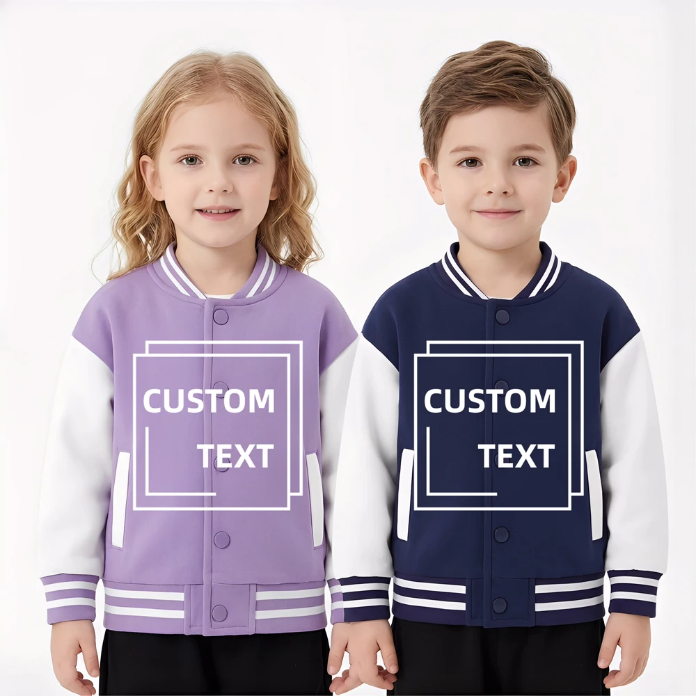 

Custom Text Boy Girl Jacket Personalized Your Own Design Children's Baseball Uniform Logo Photo Name Blank Kids Cardigan Top