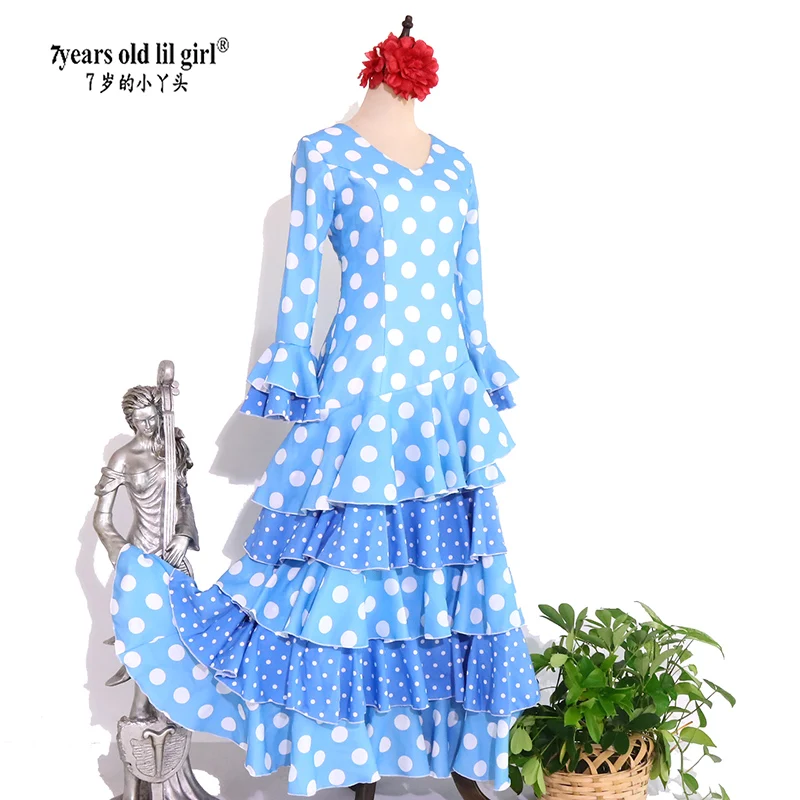 7years Old Lil Girl 2021 New Spanish Flamenco Dance Dress Practice Skirt  Wear Women DTT27