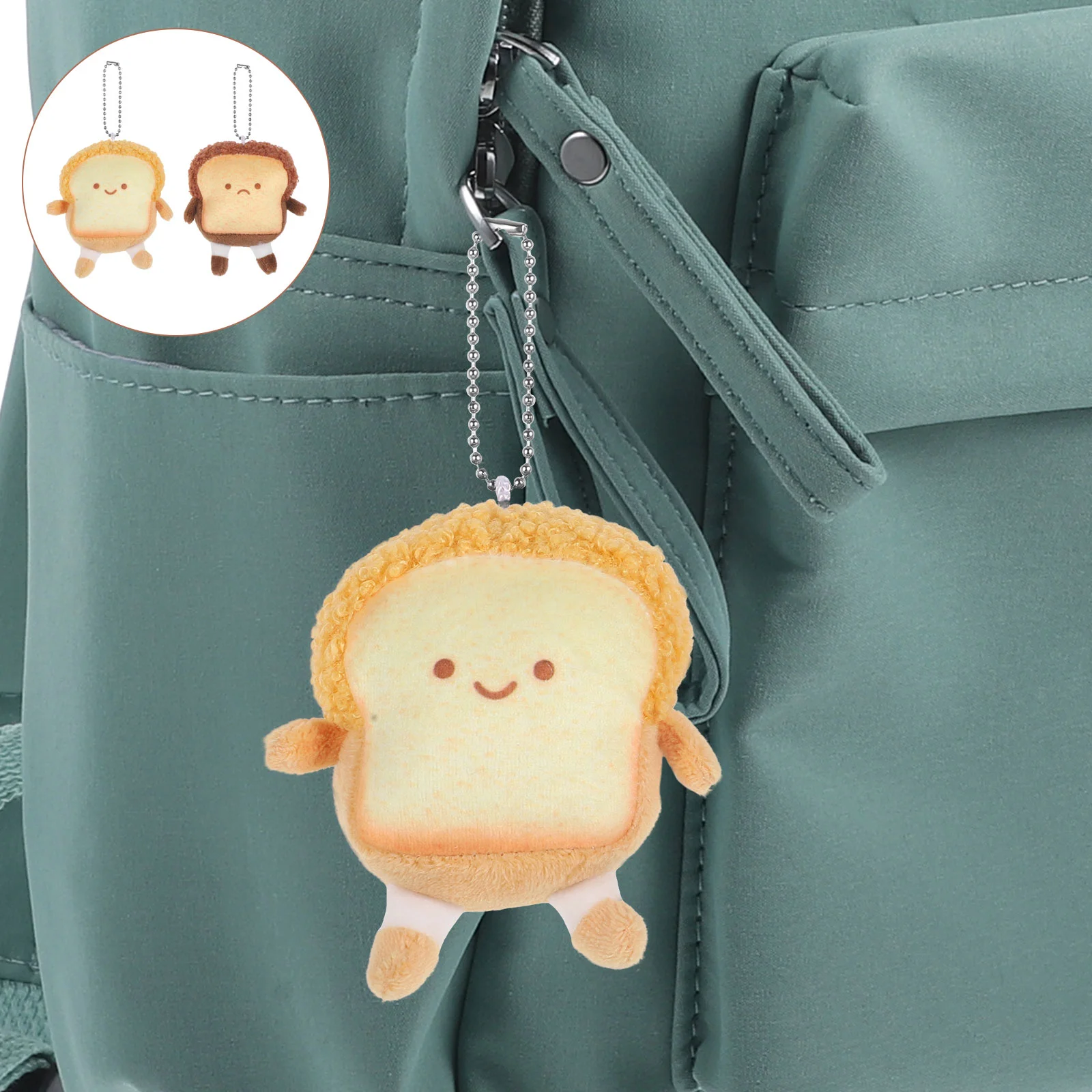 2 Pcs Toast Keychains Pendant Decor Plush Stuffed Adorable Bag Car Hanging Decors Spooky Basket Stuffers for Adults