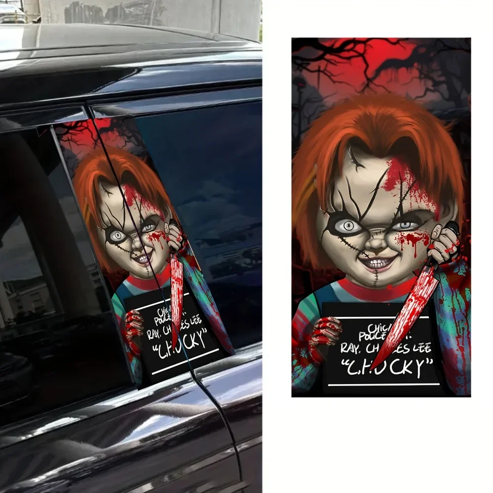 1PC Horror Movie Themed Car Stickers Car Doors Pillar Sunscreen Vinyl Decals DIY Auto B Pillar Waterproof Halloween Decoration