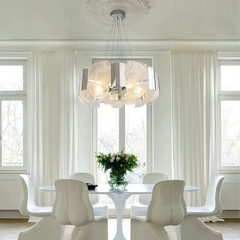 Creamy Wind Nordic Designer Pendant Lamp For Villa Hall Living Dining Room Kitchen Light Modern Luxury Cloud Glass