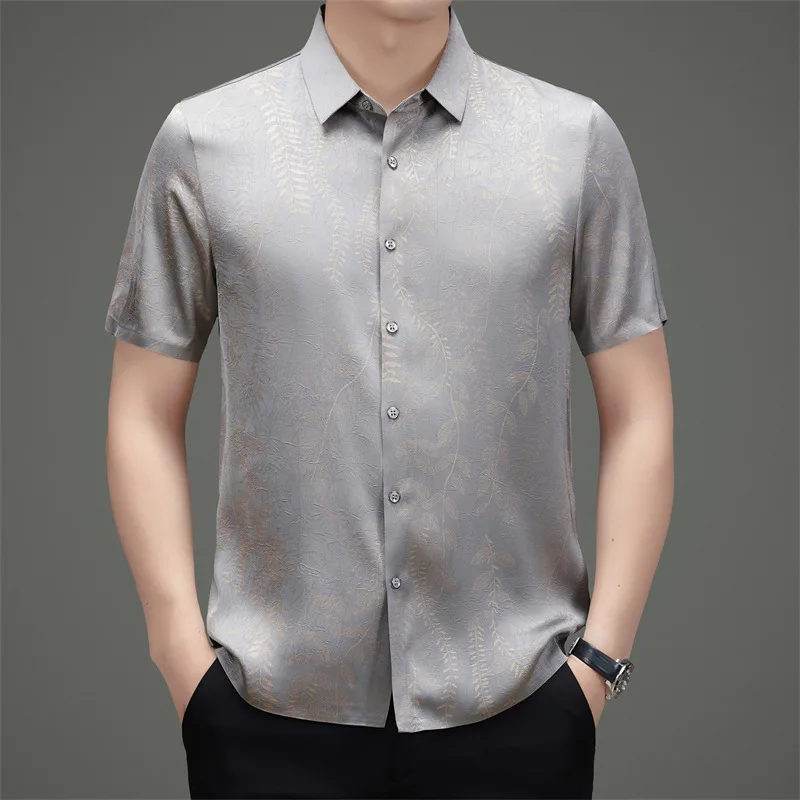 Polyester 97.2%,Acetate 2.8% Shirts For Men Short Sleeve Premium Summer Quality Softness Skin-Friendly Fashion Camisas De Hombre