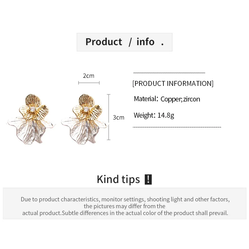 اللون كتلة مطوي المعادن قرط صغير زهري للنساء الأزهار مطعمة الزركون الأذن ترصيع بيان مجوهرات اكسسوارات الحفلات K1 #6